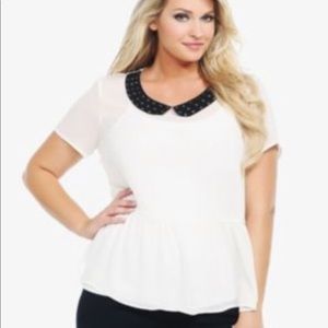 Cream see through peplum with Peter Pan collar